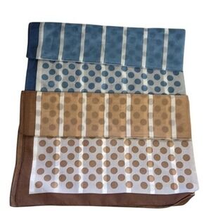 2 Vintage Italian Polka Dot Striped Scarf Set‎ Brown Blue
